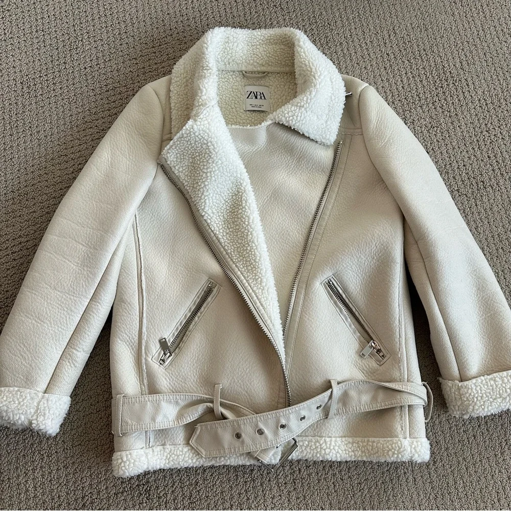 Zara Off-White Shearling Jacket coat - Picture 5 of 10